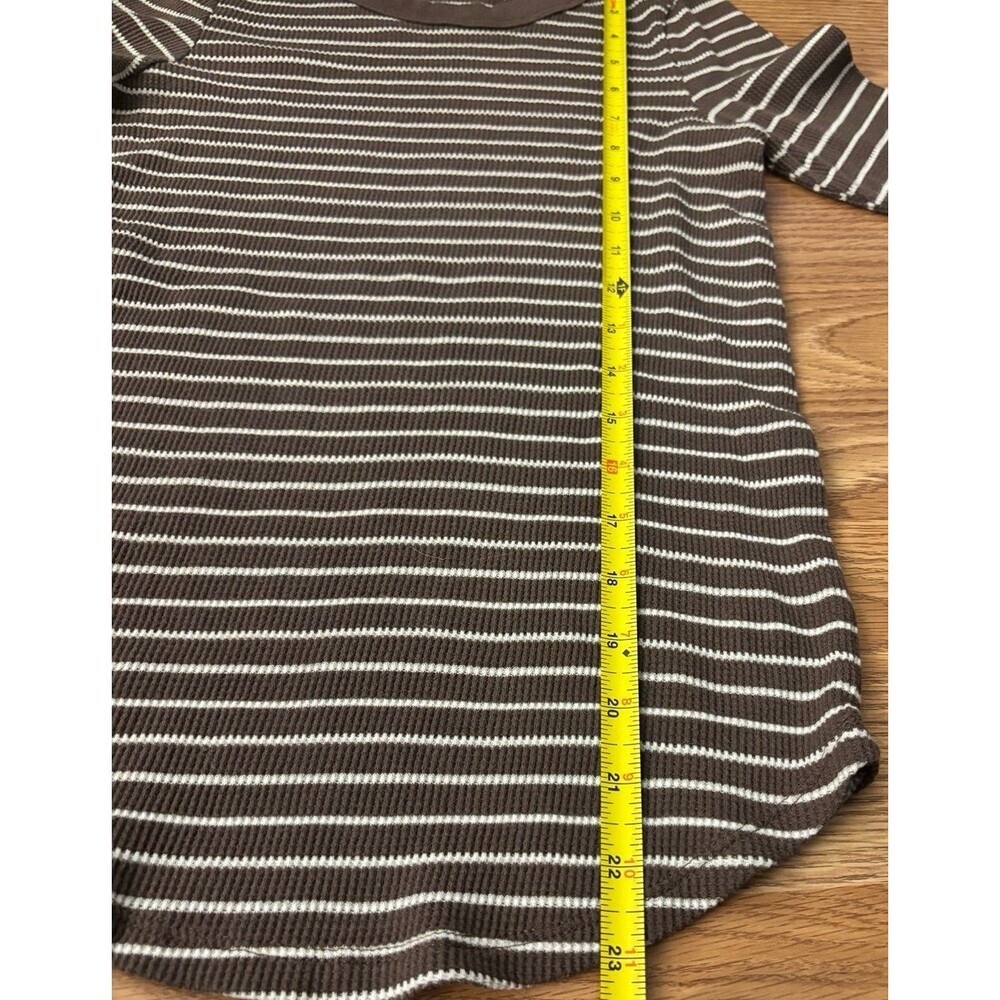 Aerie Ribbed Brown & White Stripe Crew Neck Long Sleeve Shirt Size Small - Picture 4 of 5